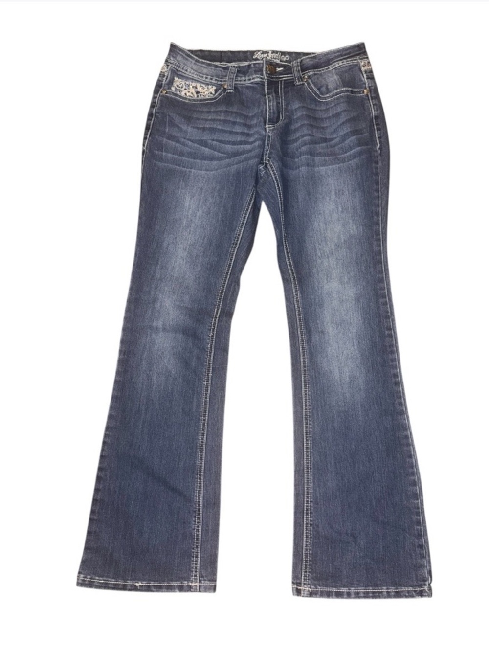 Love Indigo bootcut denim jeans WOMENS embellished western boho lace medium wash